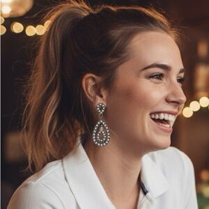 Elegant Hematite Crystal Rhinestone Dangle Post Earrings